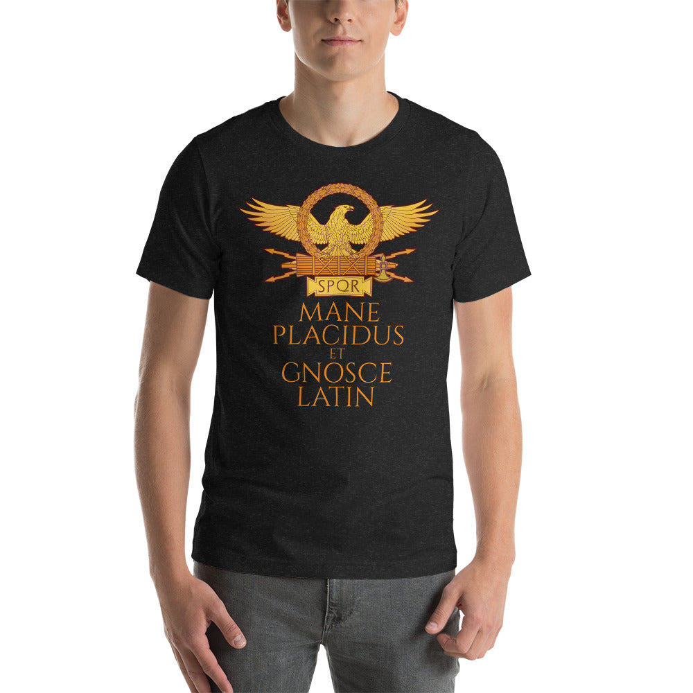 Mane Placidus Et Gnosce Latin - Keep Calm And Know Latin - Classical Latin - Unisex T-Shirt