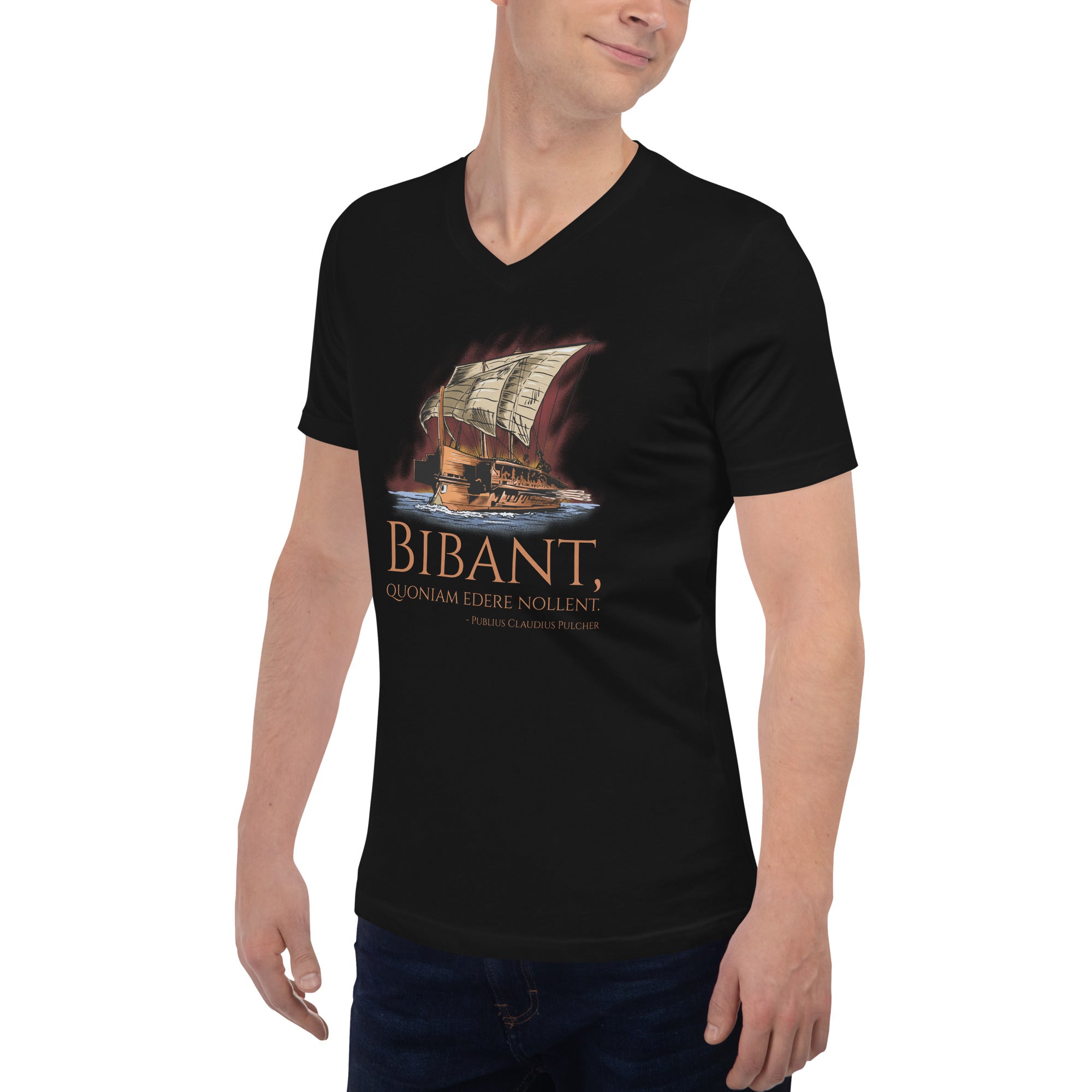 Ancient Rome - The Sacred Chickens - First Punic War - Classical Latin - Unisex Short Sleeve V-Neck T-Shirt