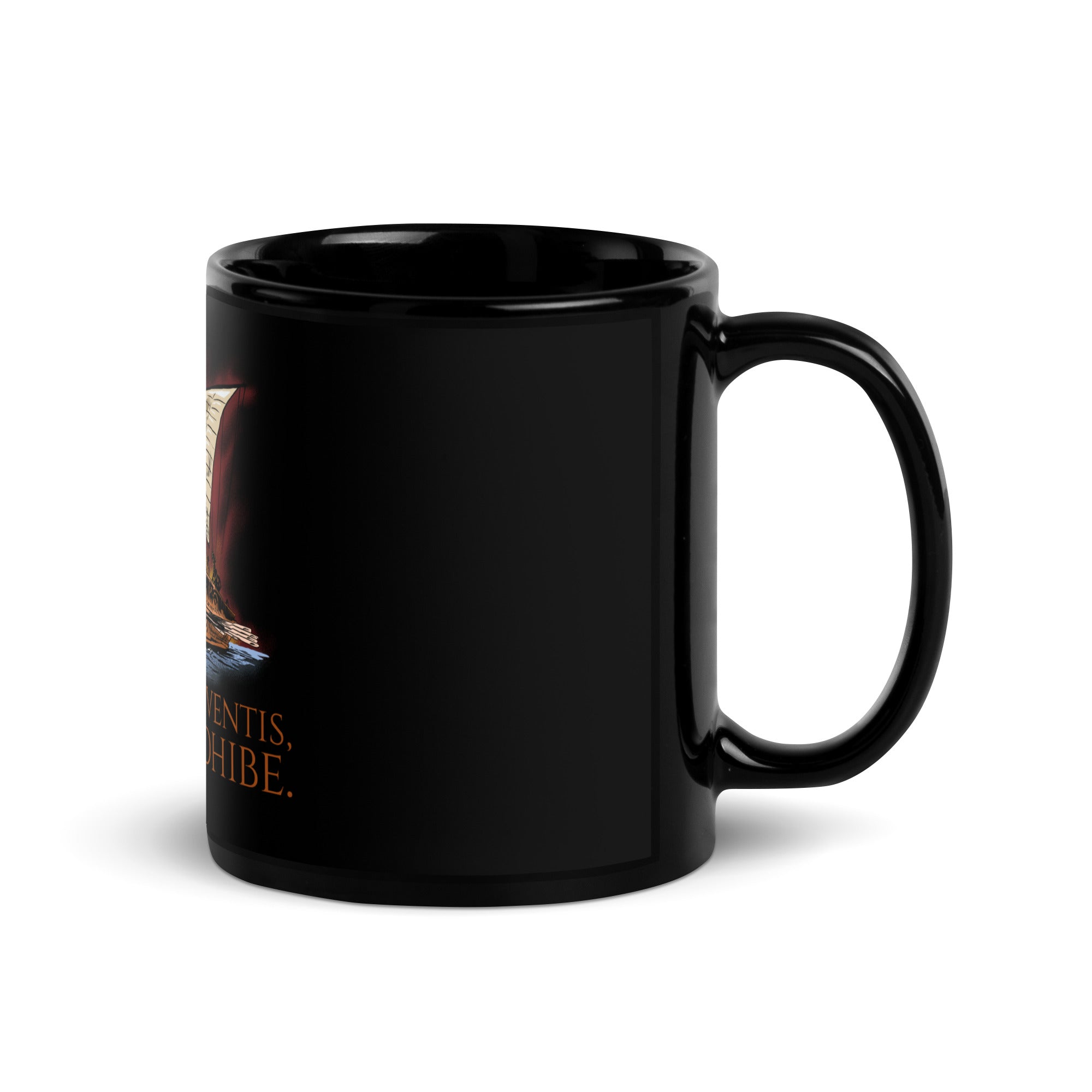 Destitutus Ventis, Remos Adhibe - If The Wind Will Not Serve Take To The Oars - Stoic Latin Saying Black Glossy Mug