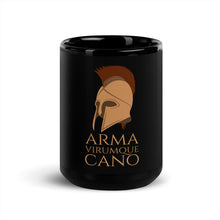 Load image into Gallery viewer, Arma Virumque Cano - I Sing Of Arms And The Man - The Aeneid Roman Mythology Black Glossy Mug