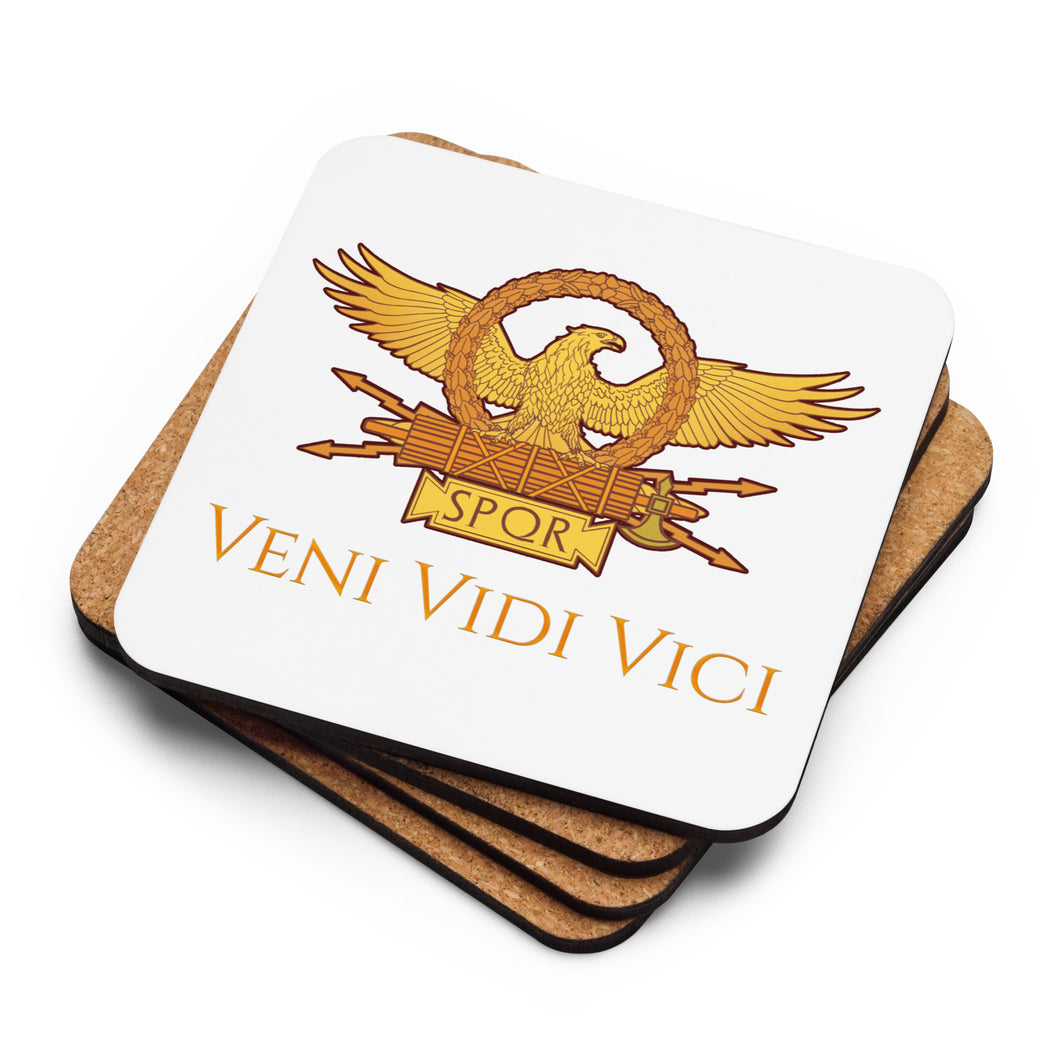 Veni Vidi Vici - Julius Caesar Latin Quote - Ancient Rome Cork-Back Coaster