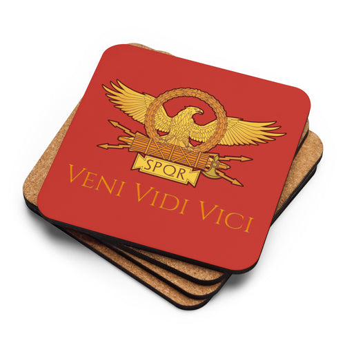 Veni Vidi Vici - Julius Caesar Latin Quote - Ancient Rome - Cork-Back Coaster (Red)