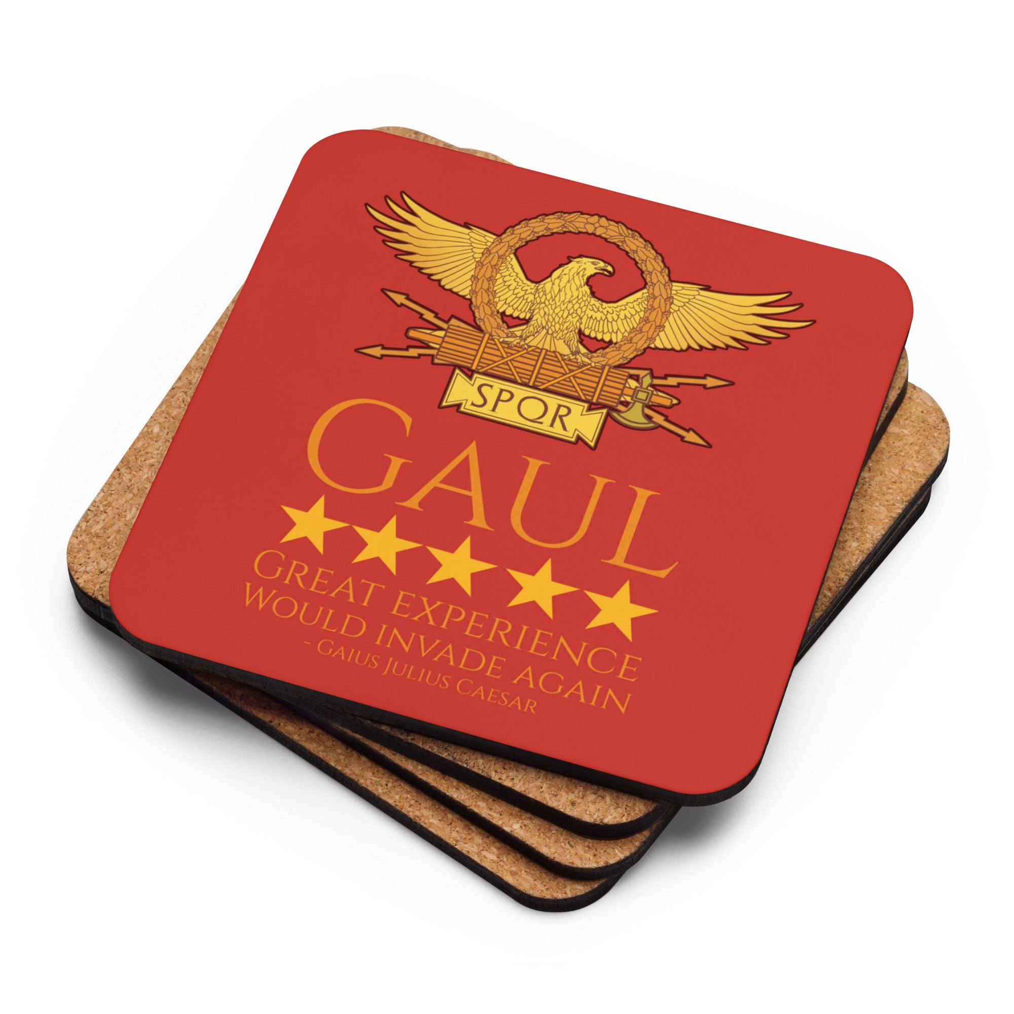 Gaul - Great Experience, Would Invade Again - Julius Caesar Cork-Back Coaster (Red)