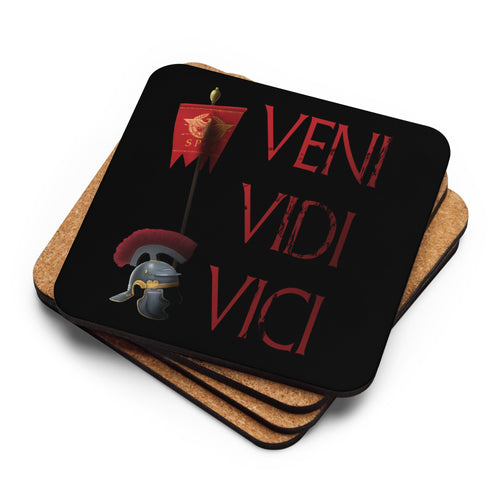 Veni Vidi Vici - Julius Caesar Latin Quote - Legionary Standard - Cork-Back Coaster