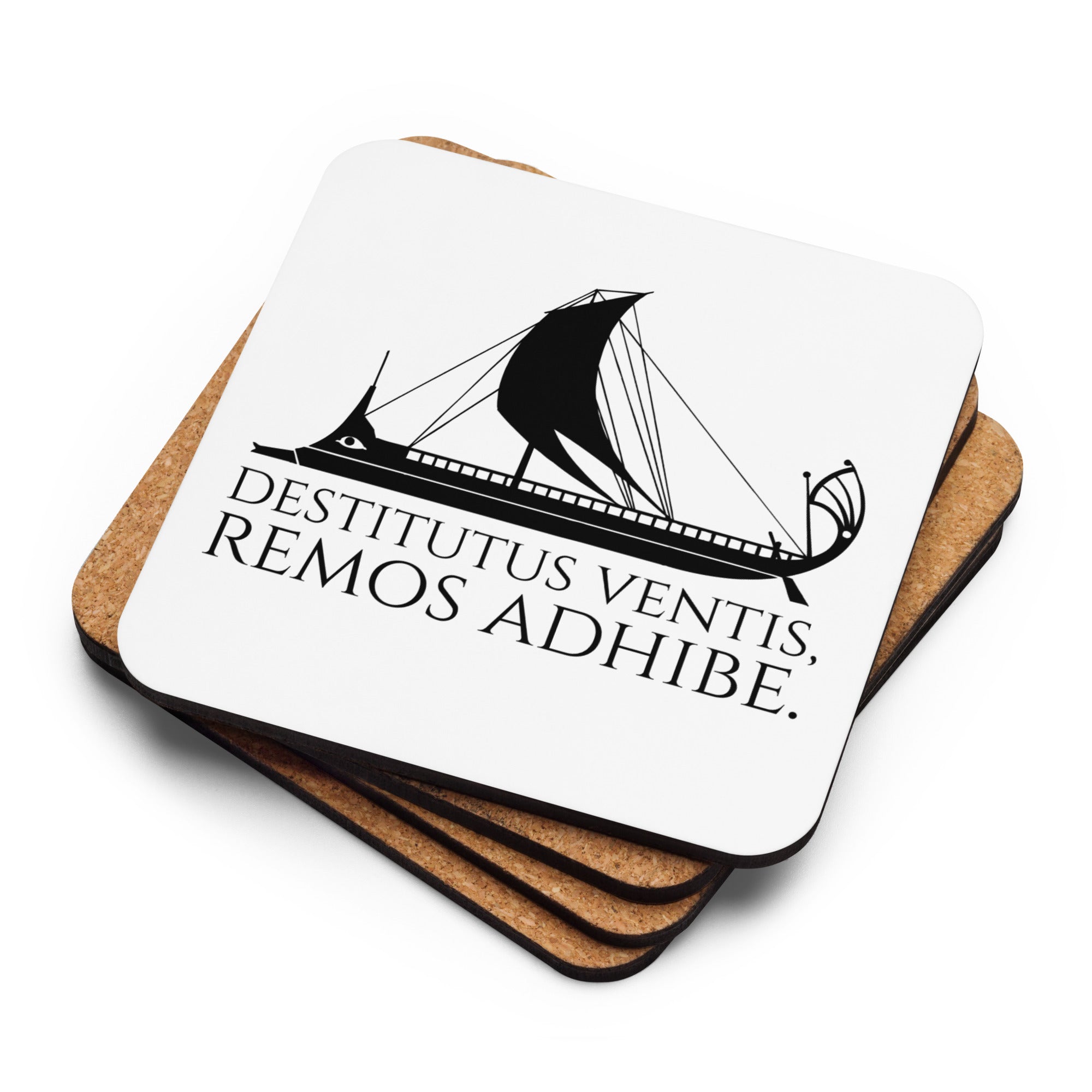 Destitutus Ventis, Remos Adhibe - If The Wind Will Not Serve Take To The Oars - Latih Saying Cork-Back Coaster