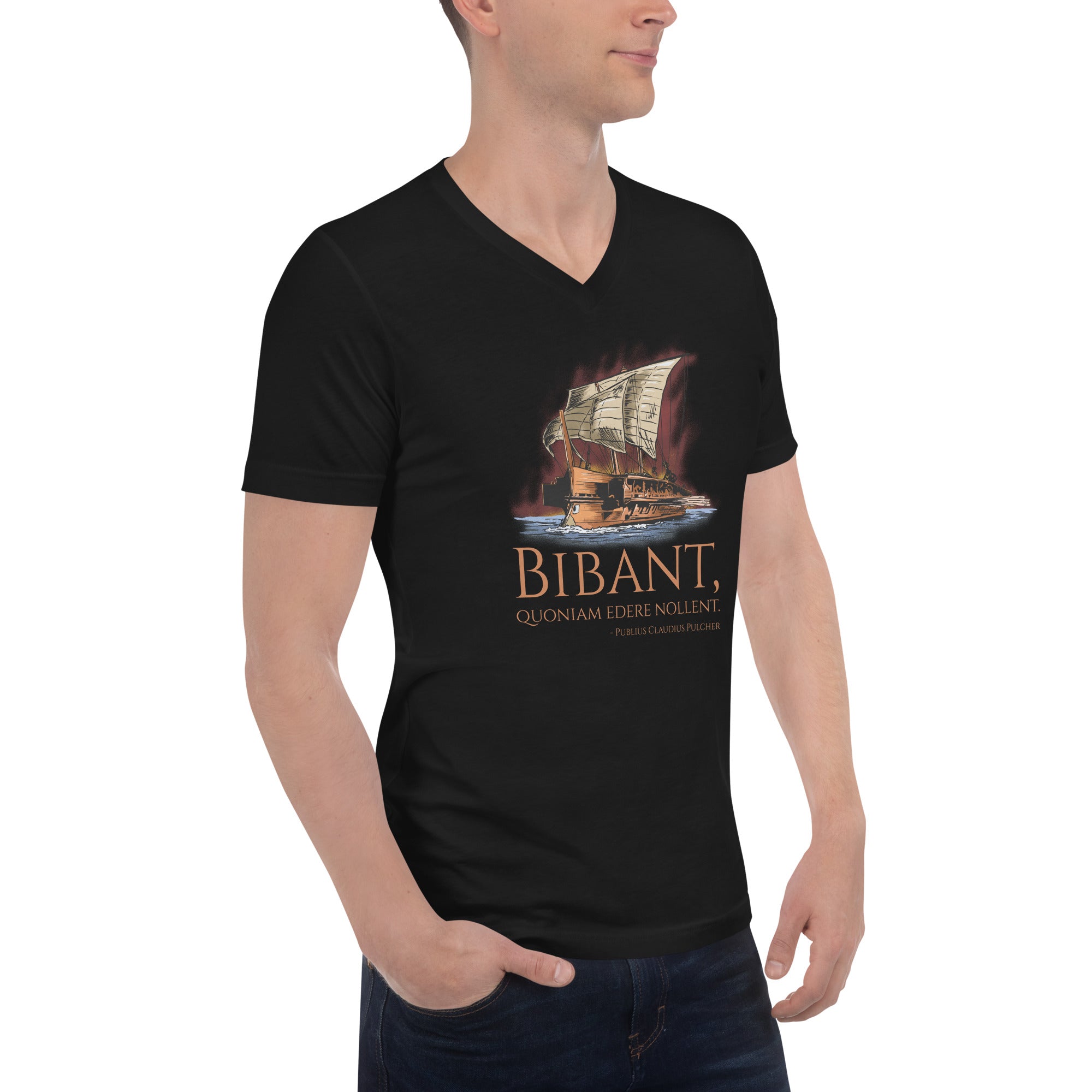 Ancient Rome - The Sacred Chickens - First Punic War - Classical Latin - Unisex Short Sleeve V-Neck T-Shirt