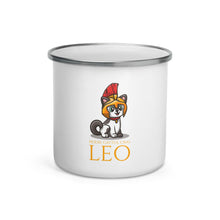 Load image into Gallery viewer, Hodie Cattus, Cras Leo - Today A Cat, Tomorrow A Lion - Classical Latin - Ancient Rome Enamel Mug